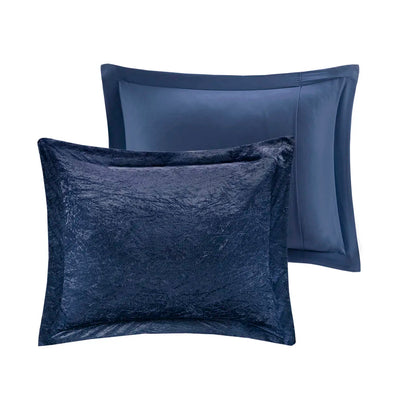 Full/Queen Velvet Comforter Set with Throw Pillow (Navy + Polyester + Full)"