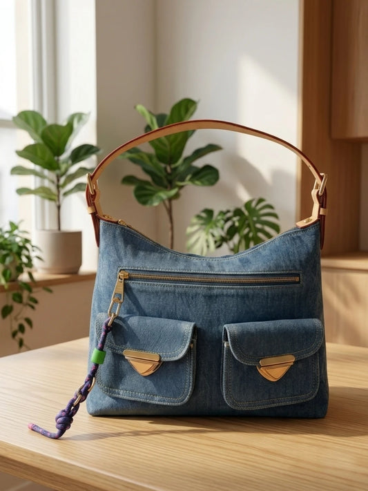 No Box Size: 30-24cm Fashion Blue Denim Women's Shoulder Bag 2026 New Casual Back Bag Good Quality Handbag BA9