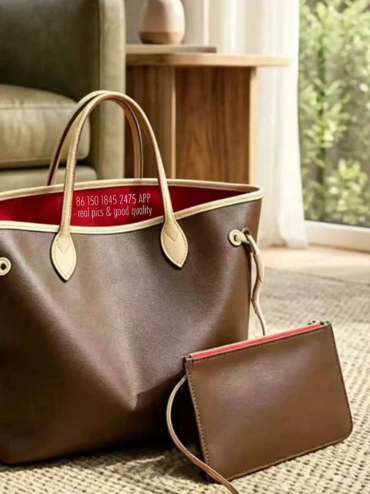 No Box Size: 38-28cm Casual Canvas Women's Tote Bag, Classic Shoulder Bag with Small Pouch, Large Capacity Commute Handbag Y2M