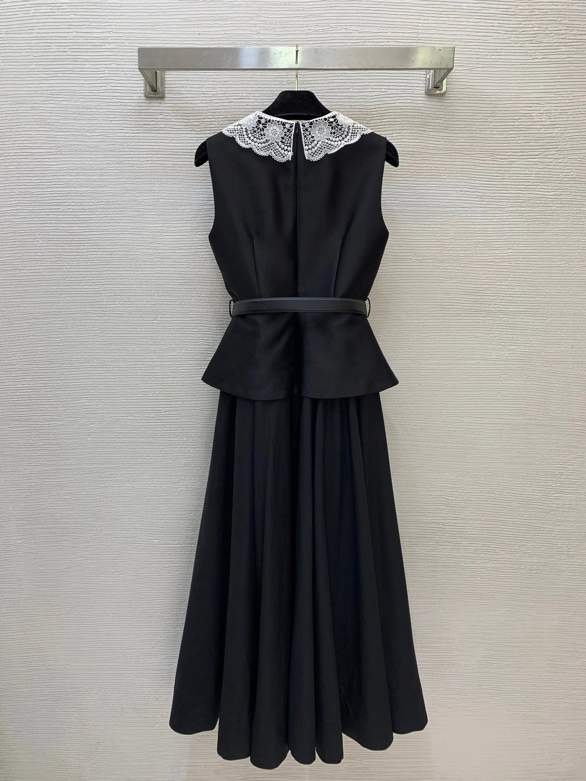 2026 Women Dress Faux Two Piece Long Garment Openwork Lace Neckline Peplum Waist Adjustable Waist Strap
