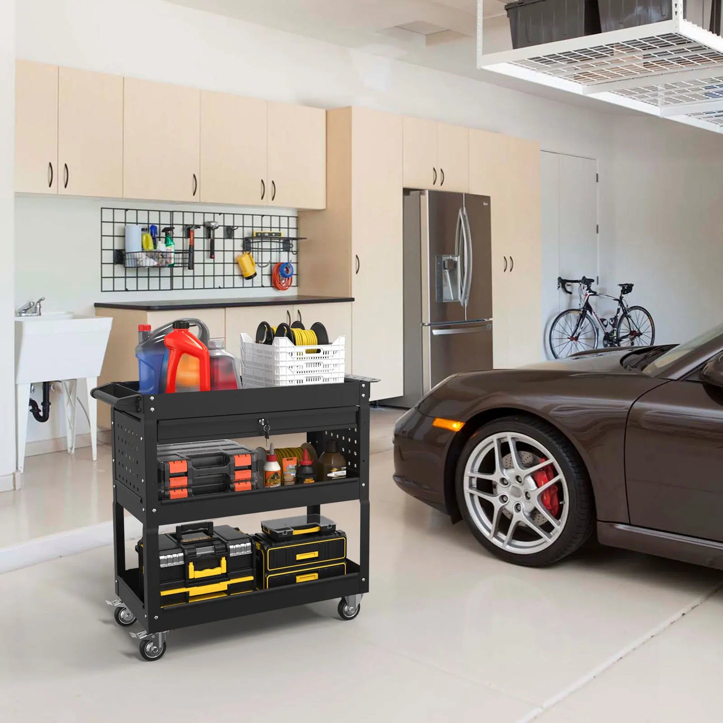 Kieperi 3 Tier Rolling Tool Cart on Wheels for Mechanics,400 LBS Tool Cart with Drawers for Garage