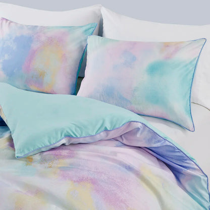 Twin/Twin XL Watercolor Tie Dye Printed Comforter Set with Throw Pillow (Aqua + Polyester + Twin)