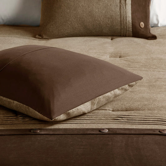 7 Piece Faux Suede Comforter Set Brown Queen (Brown + Polyester + Queen)"