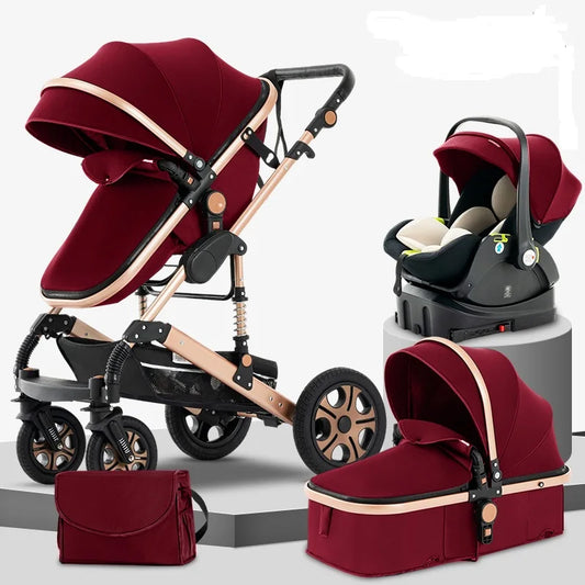 3 in 1 Baby Stroller,Baby Travel System,Baby Carriage 3in1 with Isofix Base,Foldable Newborn Pram,Reversible Standard Stroller