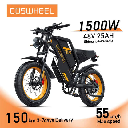 Coswheel GT20 adult E-bike 1000W 48V25Ah battery commute Electric Bike,20-inch Fat Tire E-Mountain bike