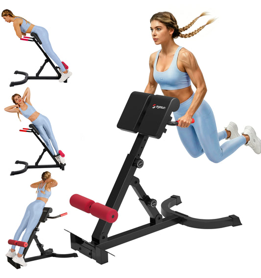 Roman Chair,Foldable Back Extension Machine,Adjustable Ab Back Extension Machine,Core Strength Trainer,Back Exercise Machine for Glute,Ab Workouts,Full All-in-One Body Workout&Home Gym Fitness（Red）