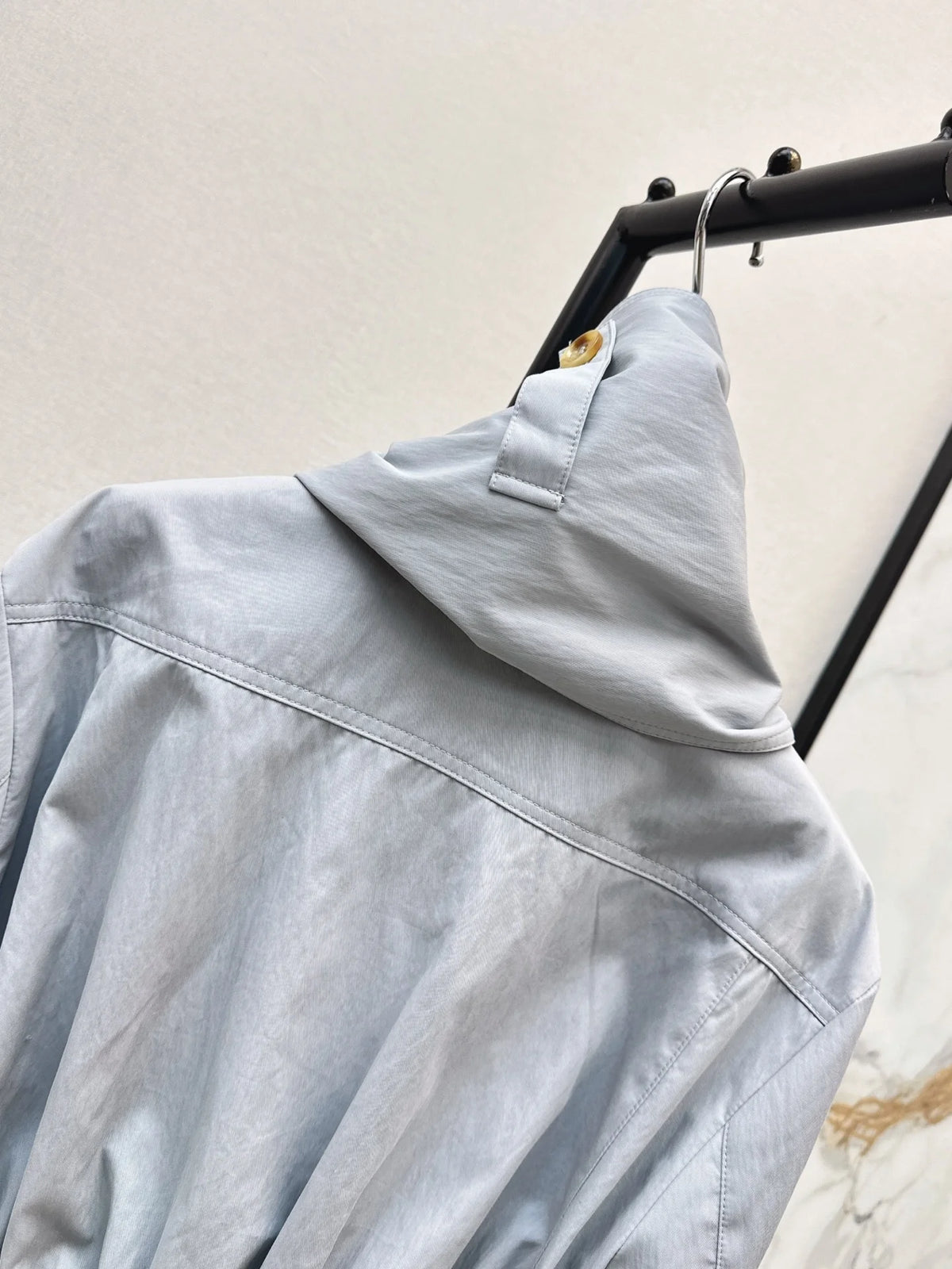 2026 Women Jacket Cropped Stand Collar Outerwear Doll Silhouette Sash Detail Custom Dyed Blue Plain Fabric