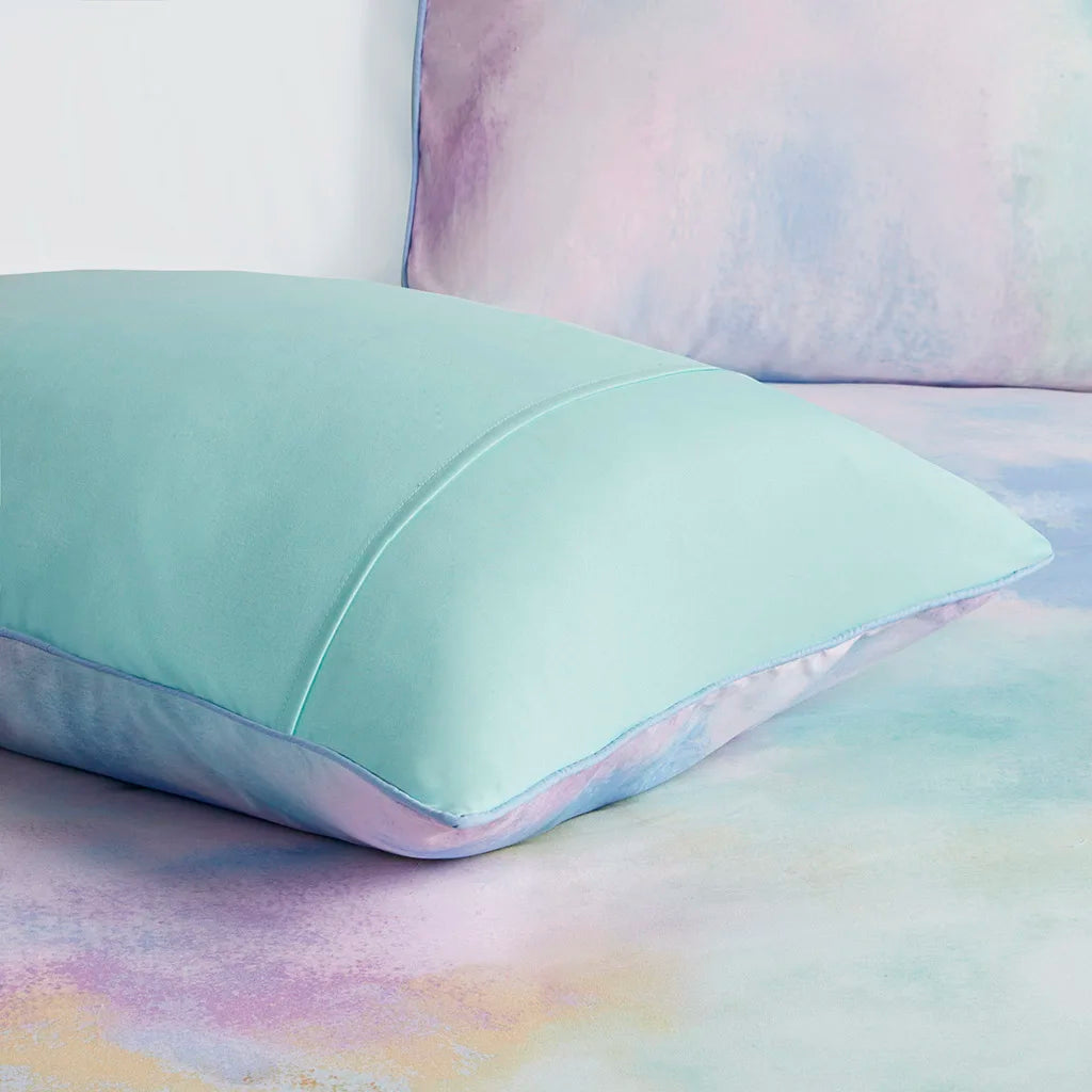 Twin/Twin XL Watercolor Tie Dye Printed Comforter Set with Throw Pillow (Aqua + Polyester + Twin)