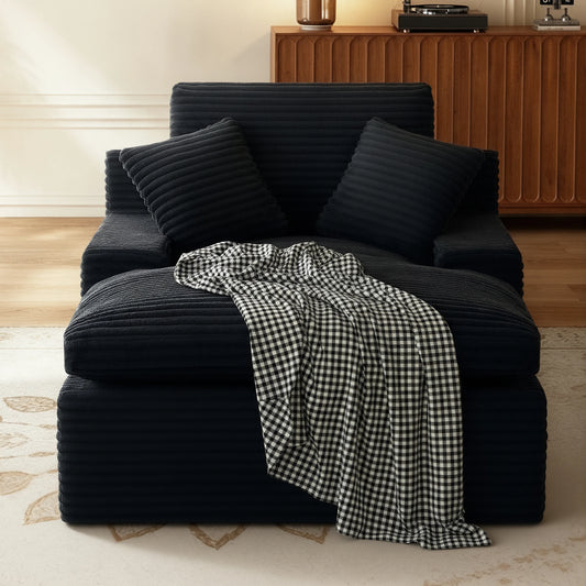 Black No Assembly Vacuum Packed L‑Shape Chaise Lounge, Corduroy Modular Sectional Sofa with Removable Washable Cover & Cloud Spring for Living Room Apartment