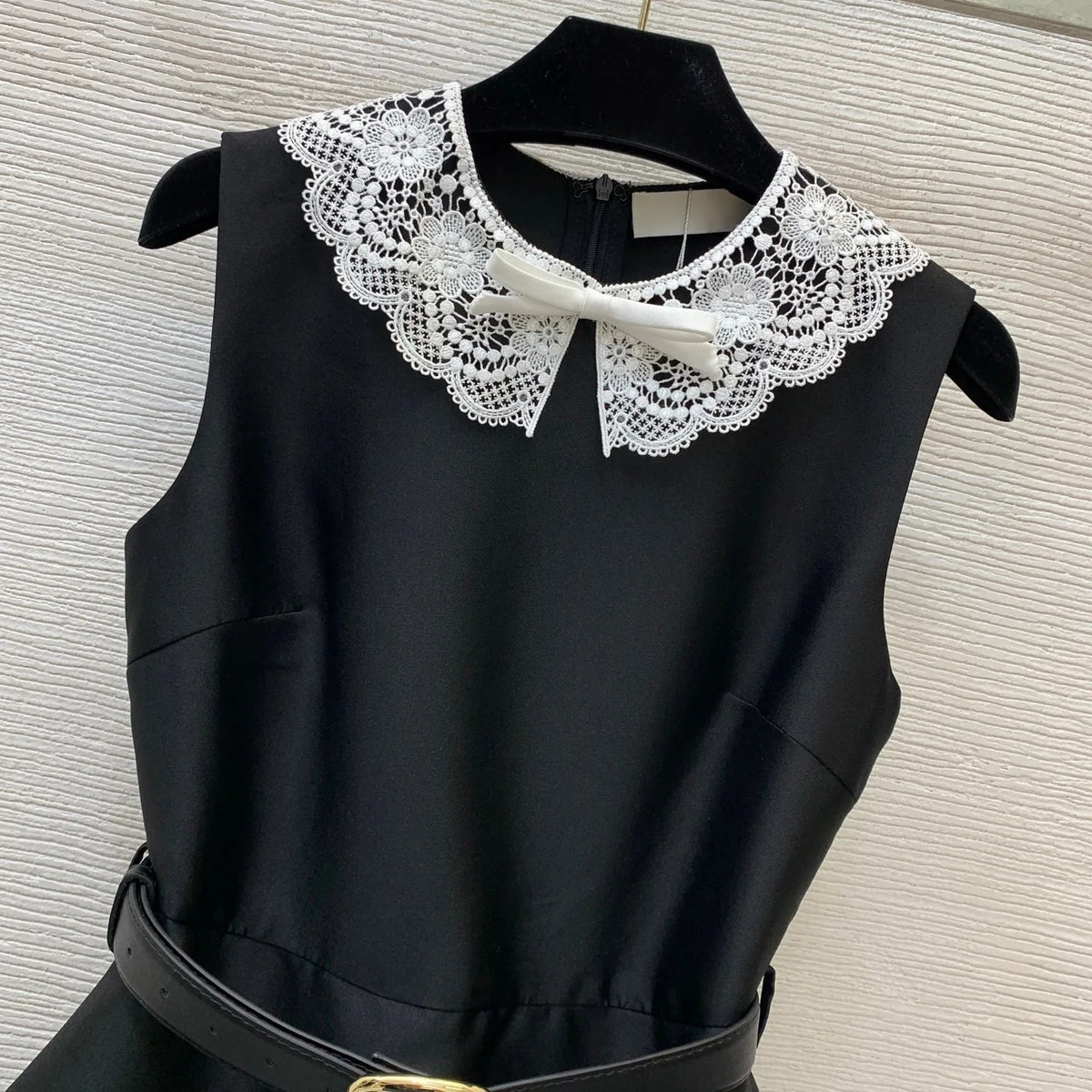 2026 Women Dress Faux Two Piece Long Garment Openwork Lace Neckline Peplum Waist Adjustable Waist Strap