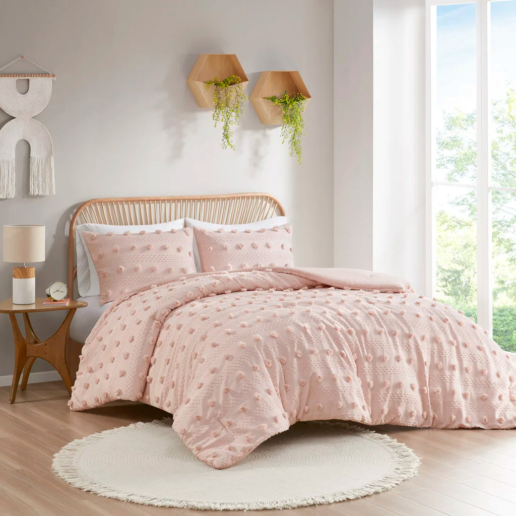 Twin/Twin XL Clip Jacquard Comforter Set (Pink + Polyester + Twin)"