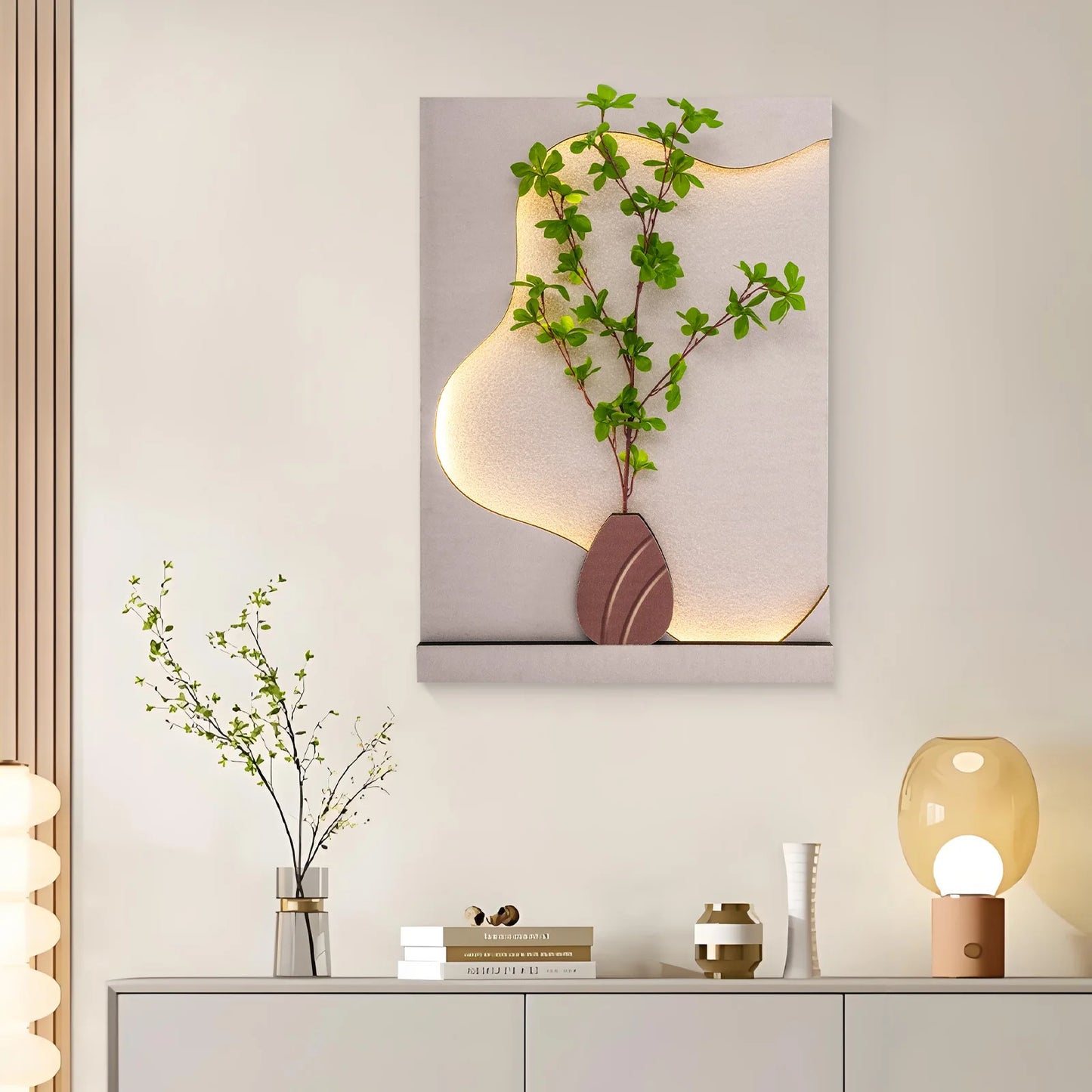 Sandstone Wall Art with LED Light & Remote, Handmade 3D Flower Pattern for Living Room & Bedroom, Home Office Decor