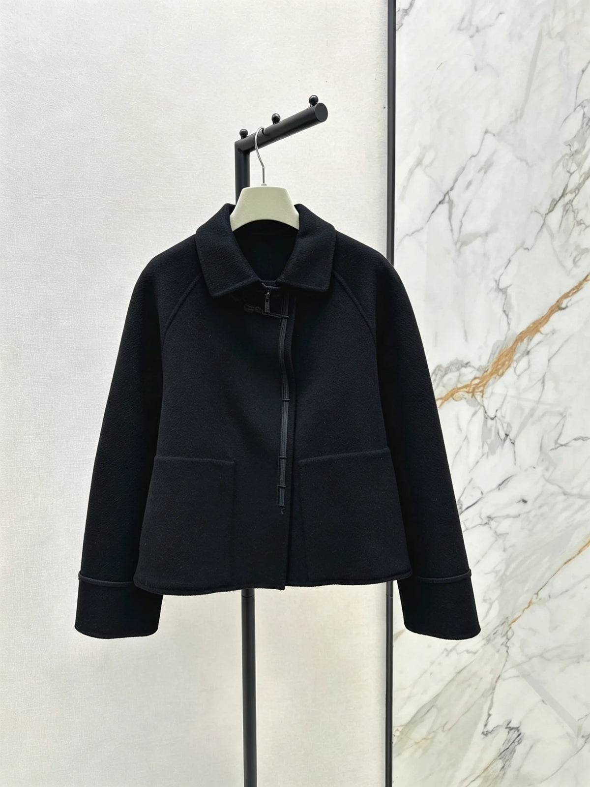 2026 Women Autumn Winter Frog Button Collar Short Wool Coat ZX5710