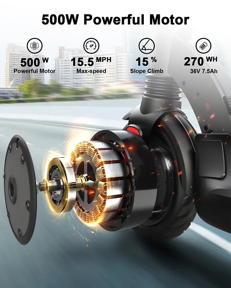 Electric Scooter G-Cycle Max 500W Motor 15.5 MPH Top Speed 8.5'' Tire Shock Absorption Brake System Foldable