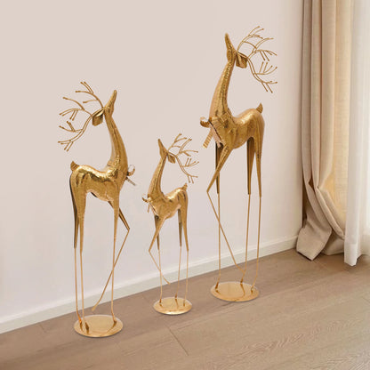 3Pcs Gold Iron House Studio Reindeer Statue, Christmas Decoration Indoor Reindeer Statue For Shop Windows, Stores, Party, Office