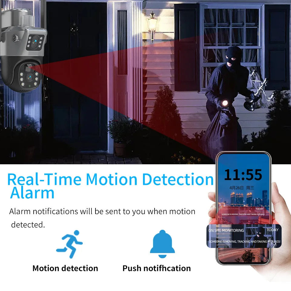 4MP 4G Wireless PTZ Solar Camera Dual Lens Dual Screen Outdoor IP Camera Solar Panel Audio PIR Security Surveillance Camera