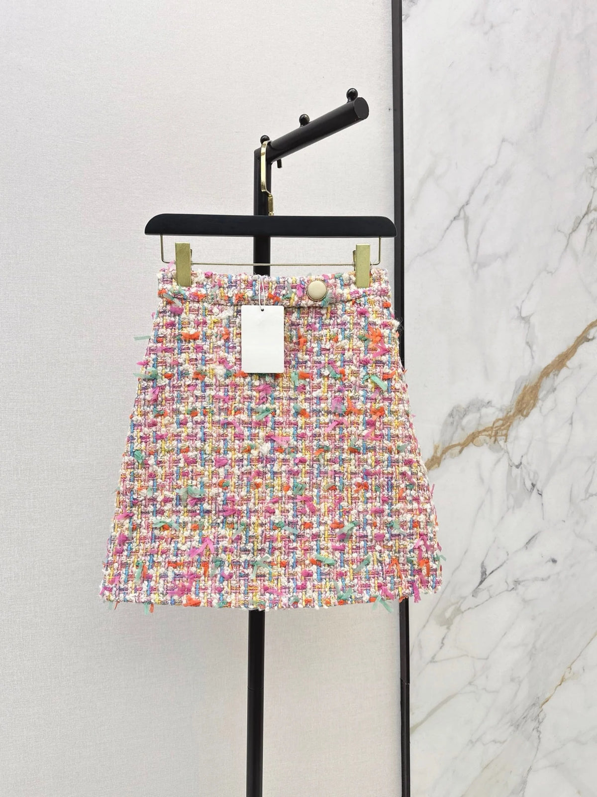 2026 Women Tweed Two Piece Set Contrast Doll Collar Wool Blend Fabric Multi Yarn Woven Cropped Jacket A Line Skirt Outfit