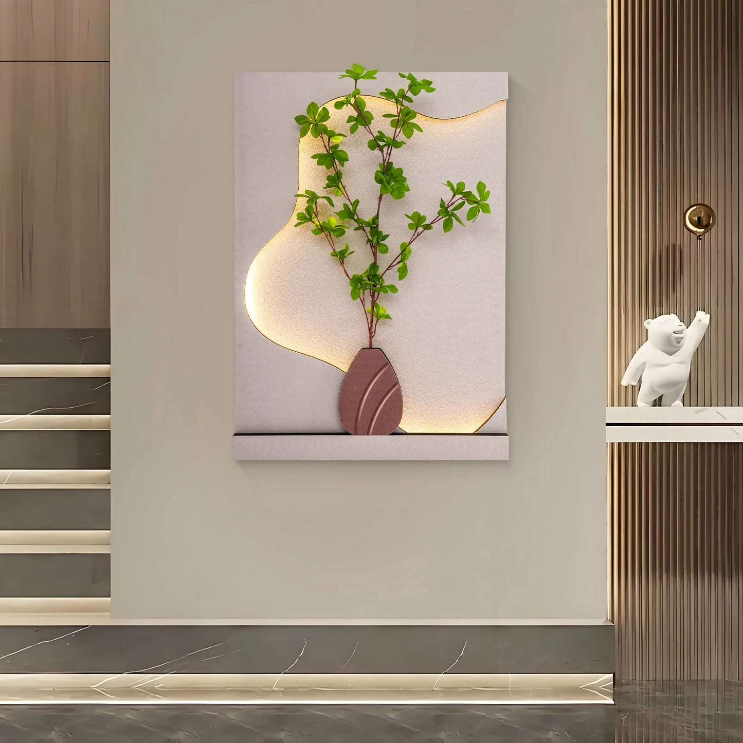 Sandstone Wall Art with LED Light & Remote, Handmade 3D Flower Pattern for Living Room & Bedroom, Home Office Decor
