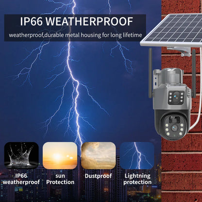 4MP 4G Wireless PTZ Solar Camera Dual Lens Dual Screen Outdoor IP Camera Solar Panel Audio PIR Security Surveillance Camera