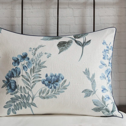7 Piece Printed Seersucker Comforter Set with Throw Blanket Blue Full/Queen (Blue + Microfiber + Full)'