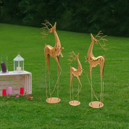 3Pcs Gold Iron House Studio Reindeer Statue, Christmas Decoration Indoor Reindeer Statue For Shop Windows, Stores, Party, Office