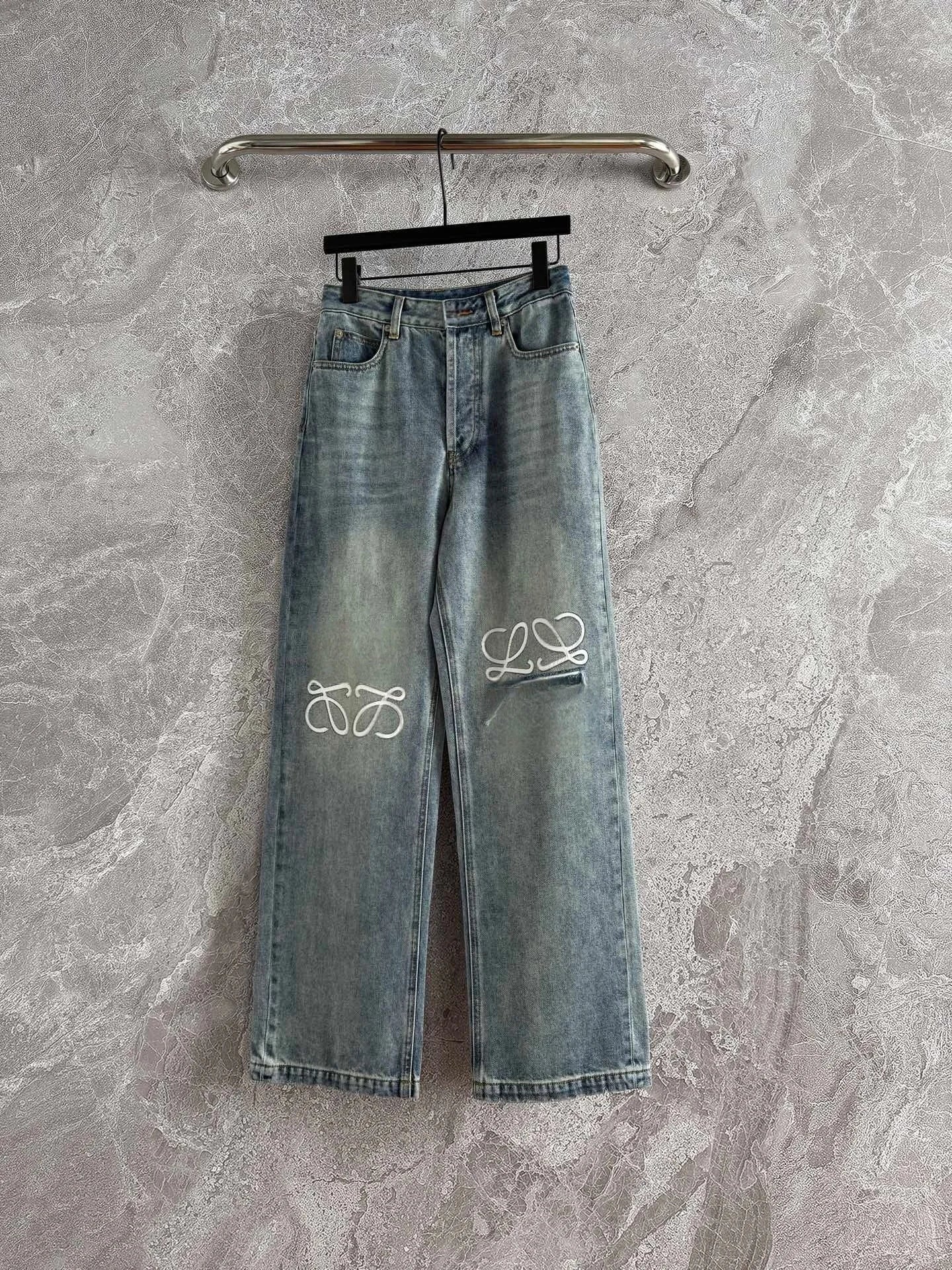2025 new Luxury brand style embroidered women jeans retro washed high-waisted wide-leg jeans fashionable street wear loose pants
