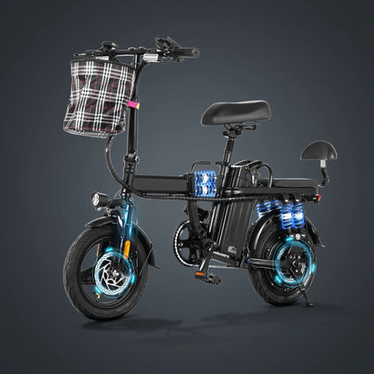 14 Inch Foldable Electric Bicycle 330 Pound Load-bearing Capacity 20 MPH 48V  18-28 Miles Range Portable Folding Design E Bike