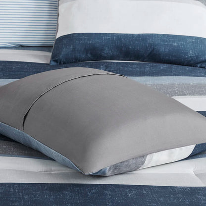 Stripe Comforter Set with Bed Sheets Blue/Grey Queen (Blue+Grey + Polyester)