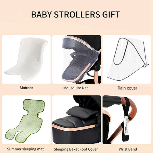 Standard Baby Stroller,Foldable Portable Pram, High Landscape Baby Carriage, Reversible Pushcar for Newborn Toddler
