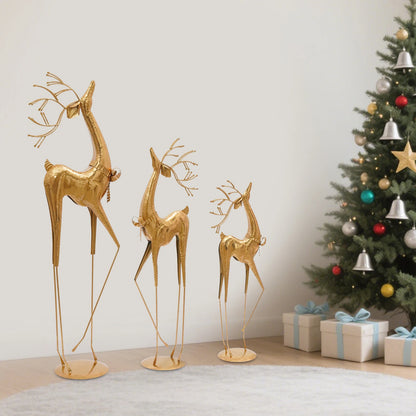3Pcs Gold Iron House Studio Reindeer Statue, Christmas Decoration Indoor Reindeer Statue For Shop Windows, Stores, Party, Office