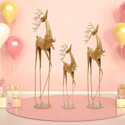 3Pcs Gold Iron House Studio Reindeer Statue, Christmas Decoration Indoor Reindeer Statue For Shop Windows, Stores, Party, Office