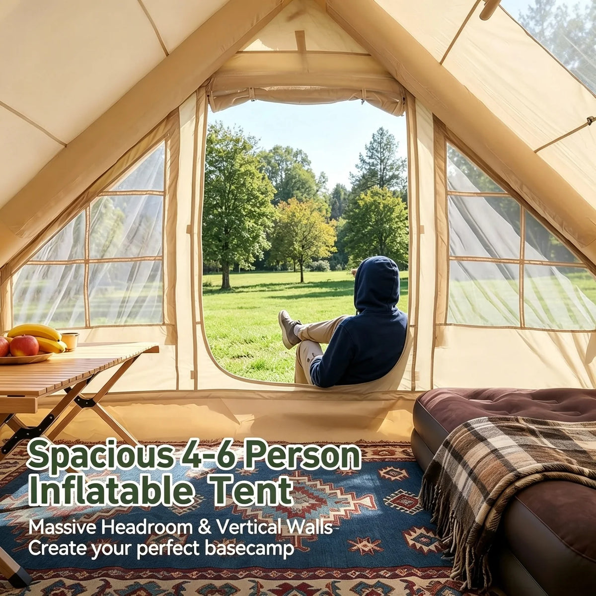 4/6/8 Person Inflatable Tent Blow Up Camping Tent With Skylight And Stove Jack Waterproof 420D Oxford Air Tent With Hand Pump Family Hot Tent Instant Setup
