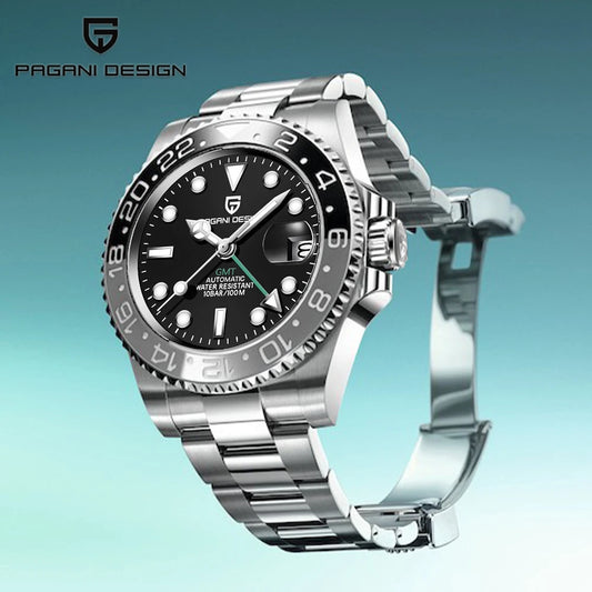 PAGANI DESIGN PD-1662 Black Grey Ceramic Bezel Men Mechanical Watches 100M Waterproof Sapphire Glass GMT Automatic Watch for Men