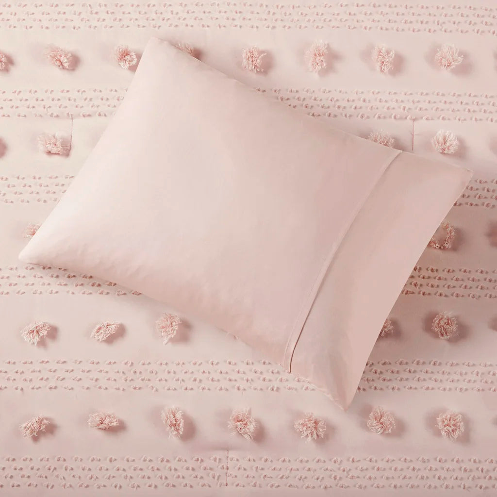 Twin/Twin XL Clip Jacquard Comforter Set (Pink + Polyester + Twin)"
