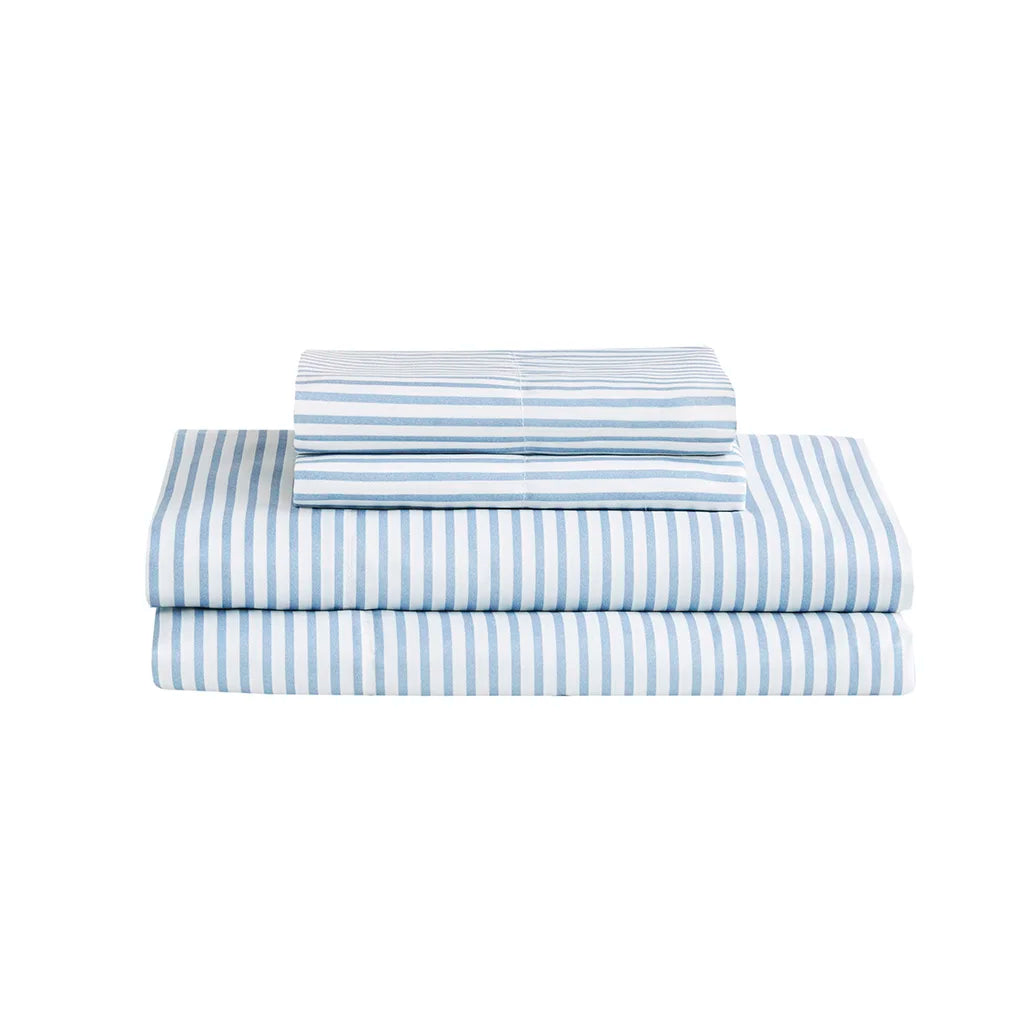 Stripe Comforter Set with Bed Sheets Blue/Grey Queen (Blue+Grey + Polyester)