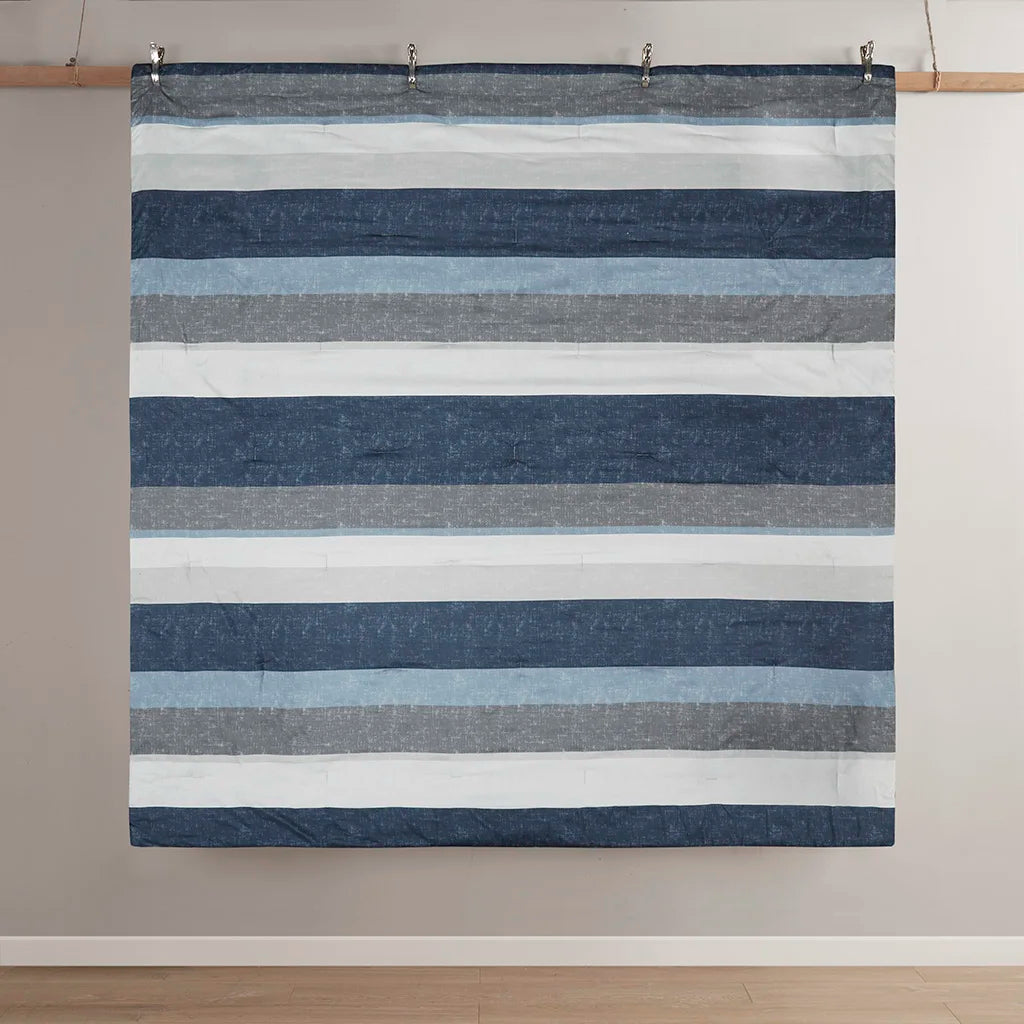 Stripe Comforter Set with Bed Sheets Blue/Grey Queen (Blue+Grey + Polyester)