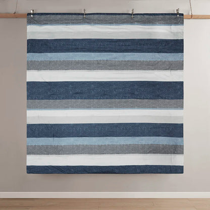 Stripe Comforter Set with Bed Sheets Blue/Grey Queen (Blue+Grey + Polyester)