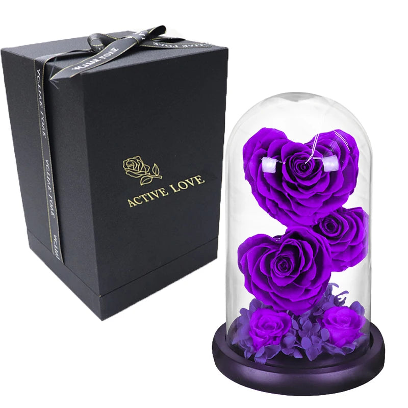 Heart Shaped Preserved Rose Beauty and The Beast Eternal Rose In Glass Dome Wedding Forever Flowers Valentines Christmas Gifts