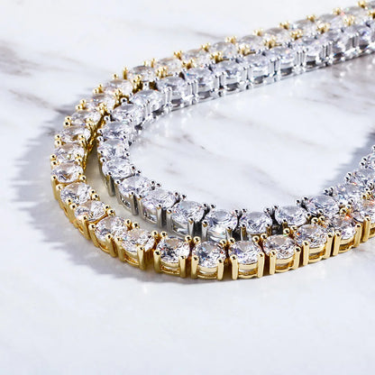 TOPGRILLZ New 925 Sterling Silver 3-6mm Tennis Chain with Spring Clasp Iced Out CZ Necklace Hip Hop Jewelry For Men Women