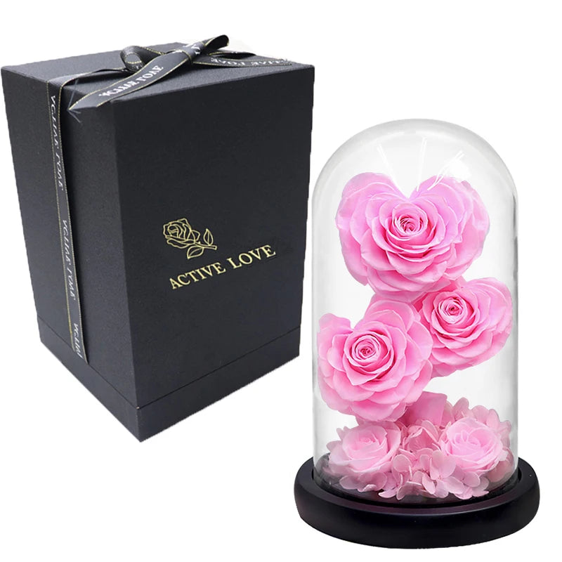 Heart Shaped Preserved Rose Beauty and The Beast Eternal Rose In Glass Dome Wedding Forever Flowers Valentines Christmas Gifts