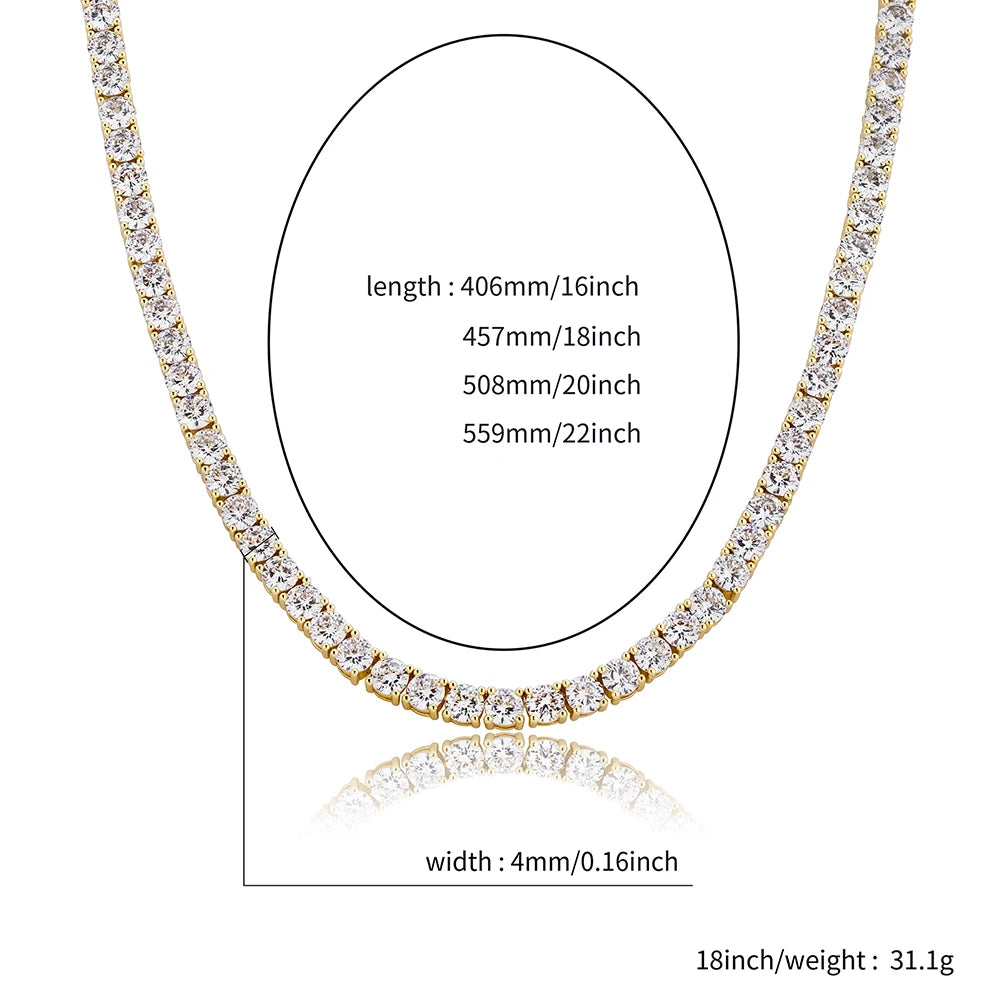TOPGRILLZ New 925 Sterling Silver 3-6mm Tennis Chain with Spring Clasp Iced Out CZ Necklace Hip Hop Jewelry For Men Women