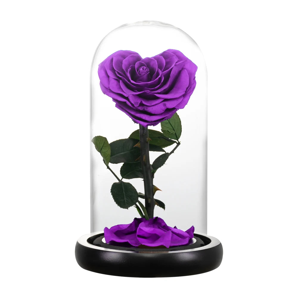 Heart Shaped Preserved Rose Beauty and The Beast Eternal Rose In Glass Dome Wedding Forever Flowers Valentines Christmas Gifts