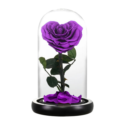 Heart Shaped Preserved Rose Beauty and The Beast Eternal Rose In Glass Dome Wedding Forever Flowers Valentines Christmas Gifts