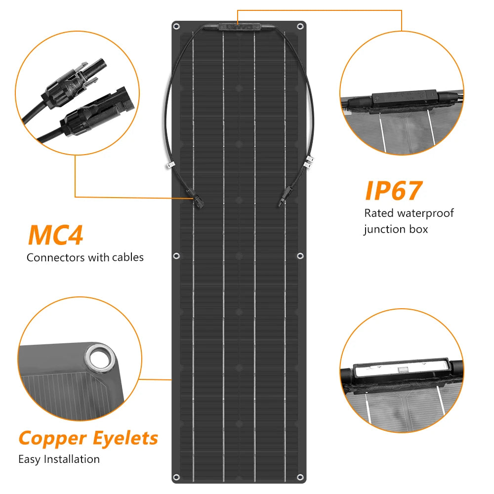 100W Flexible Solar Panel Monocrystalline Silicon 50W 100 Watt Solar Panels For Boat Car Motorhome Yacht 12v/24V Battery Charge
