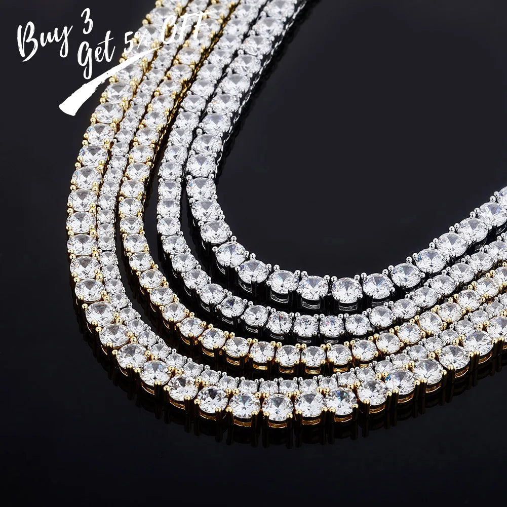 TOPGRILLZ New 925 Sterling Silver 3-6mm Tennis Chain with Spring Clasp Iced Out CZ Necklace Hip Hop Jewelry For Men Women