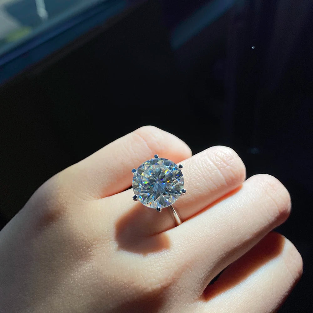 GEM'S BALLET 10ct 925 Sterling Silver Moissanite Ring For Women VVS1 D Color Round 6 Prong Engagement Classic