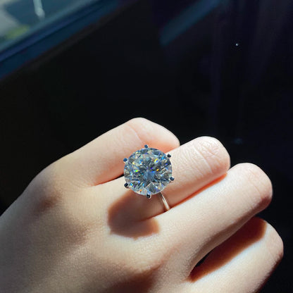 GEM'S BALLET 10ct 925 Sterling Silver Moissanite Ring For Women VVS1 D Color Round 6 Prong Engagement Classic