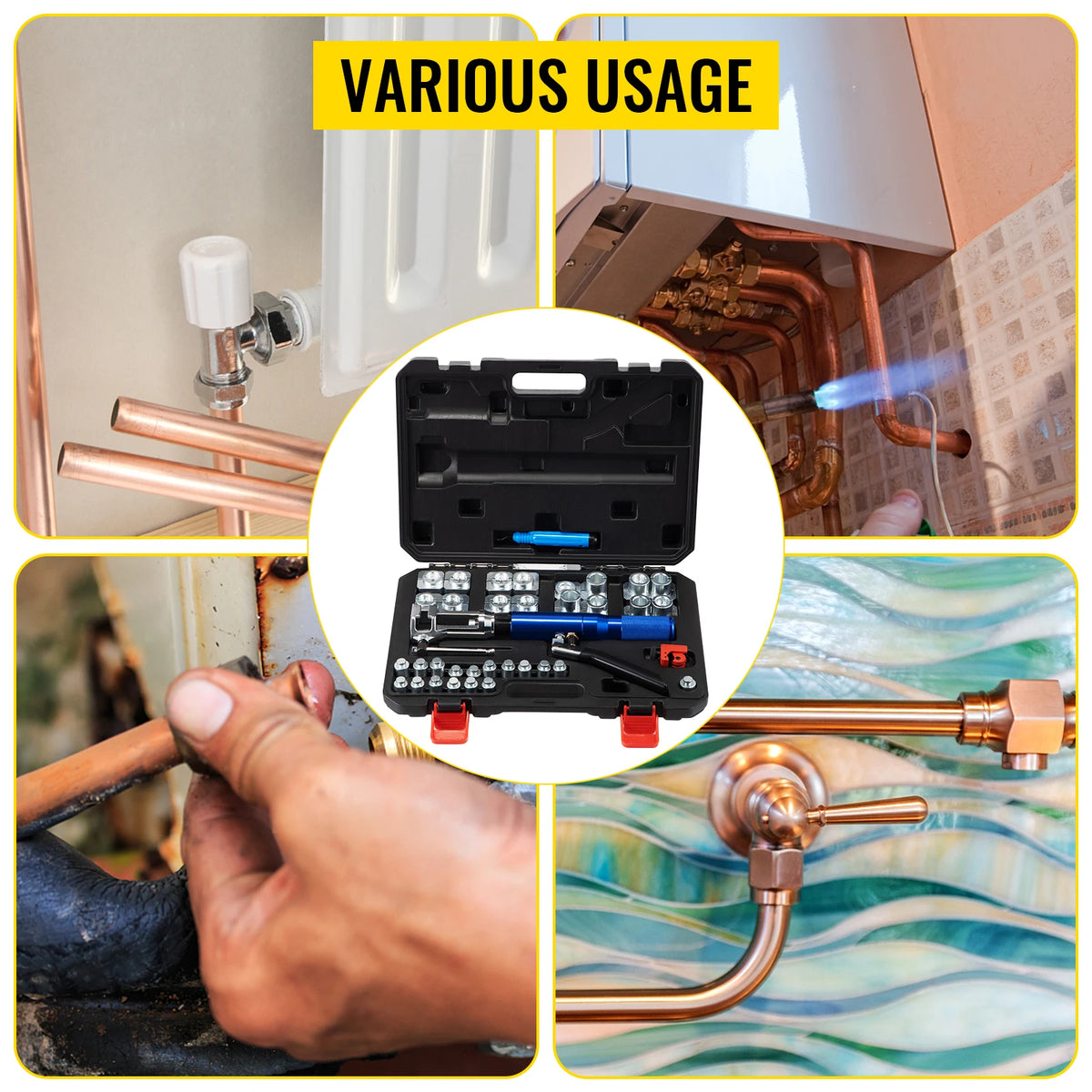 SucceBuy Hydraulic Expanding and Double Flaring Tool 45° Soft HVAC Copper Tube Expander 3/16in to 1/2in Brake Flare Repair Tool