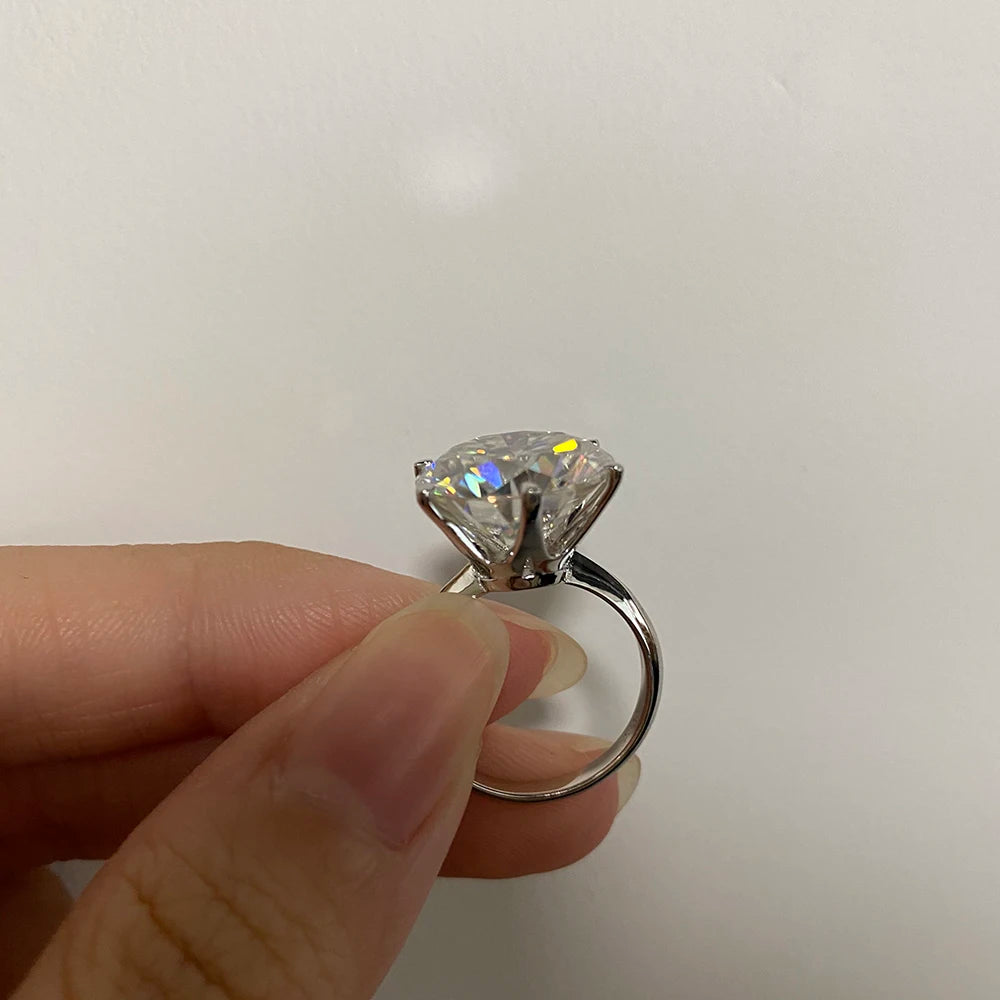 GEM'S BALLET 10ct 925 Sterling Silver Moissanite Ring For Women VVS1 D Color Round 6 Prong Engagement Classic