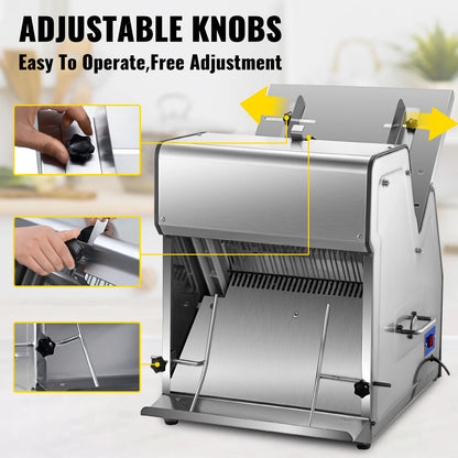 SucceBuy Commercial Bread Slicer Stainless Steel 12mm Blades Electric Bread Cutting Machine Kitchen Appliance Toast Processor